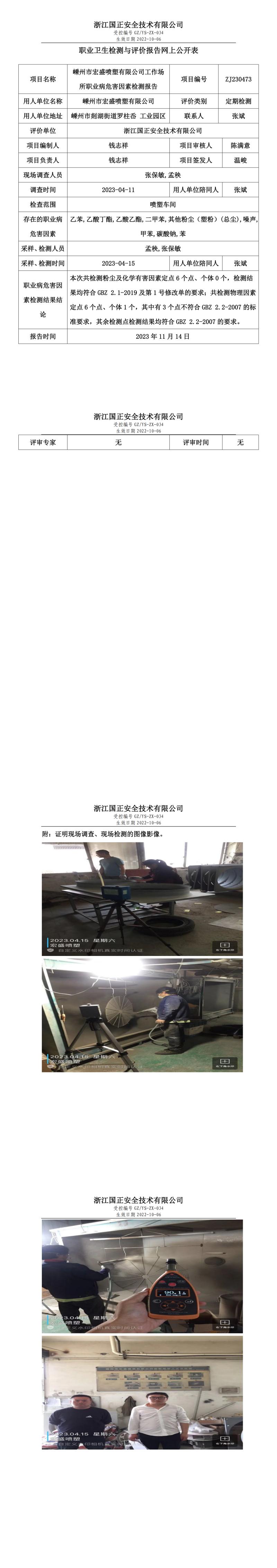 2023 年 11 月 17日嵊州市宏盛喷塑有限公司职业卫生检测与评价报告网上公开表.jpg